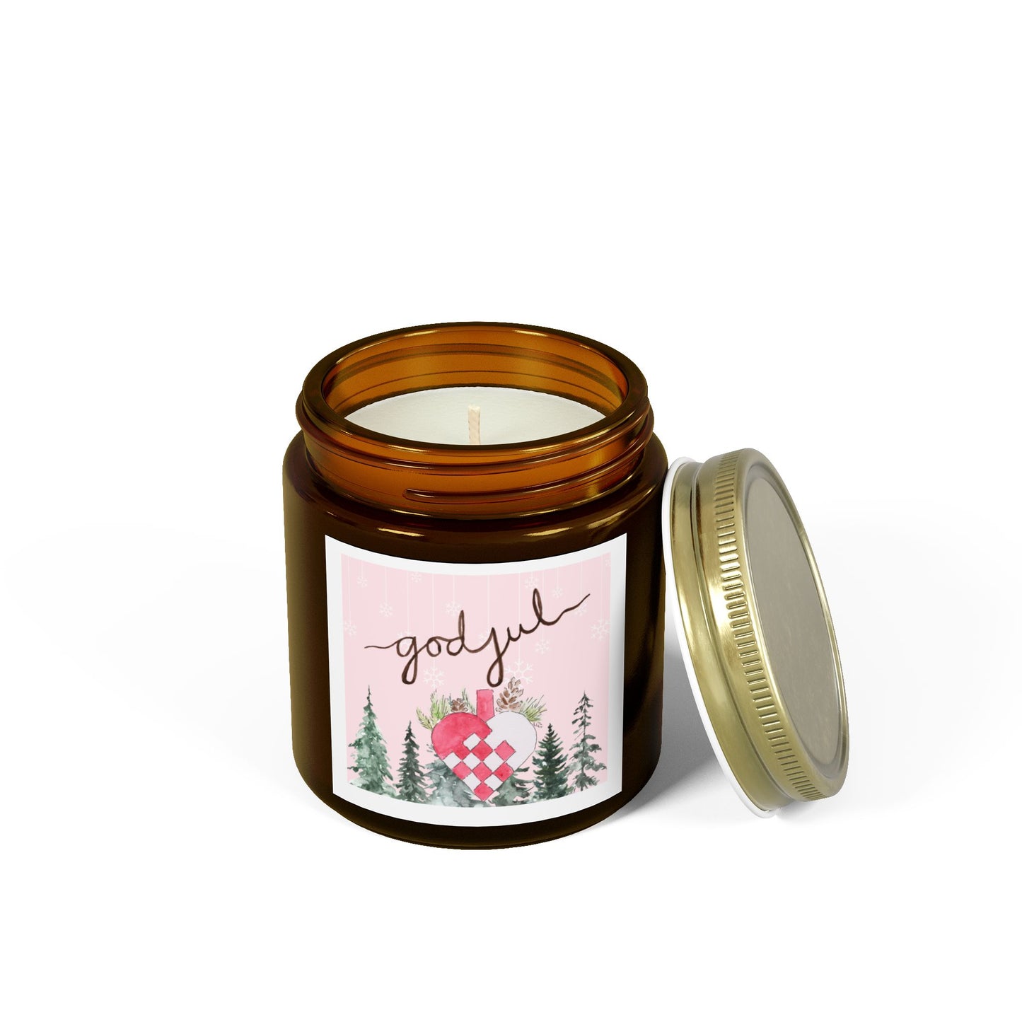 God Jul Heart Basket Scented Candle, Coconut Apricot Wax (4oz)