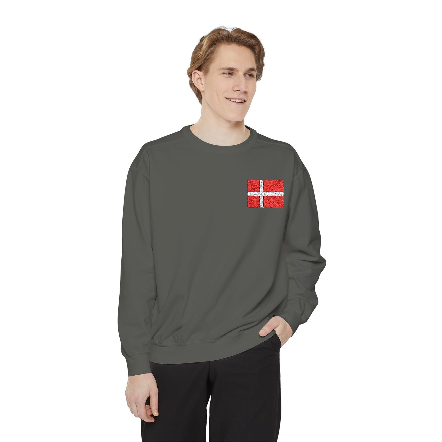 Embroidered Danish Flag - Unisex Garment-Dyed Sweatshirt