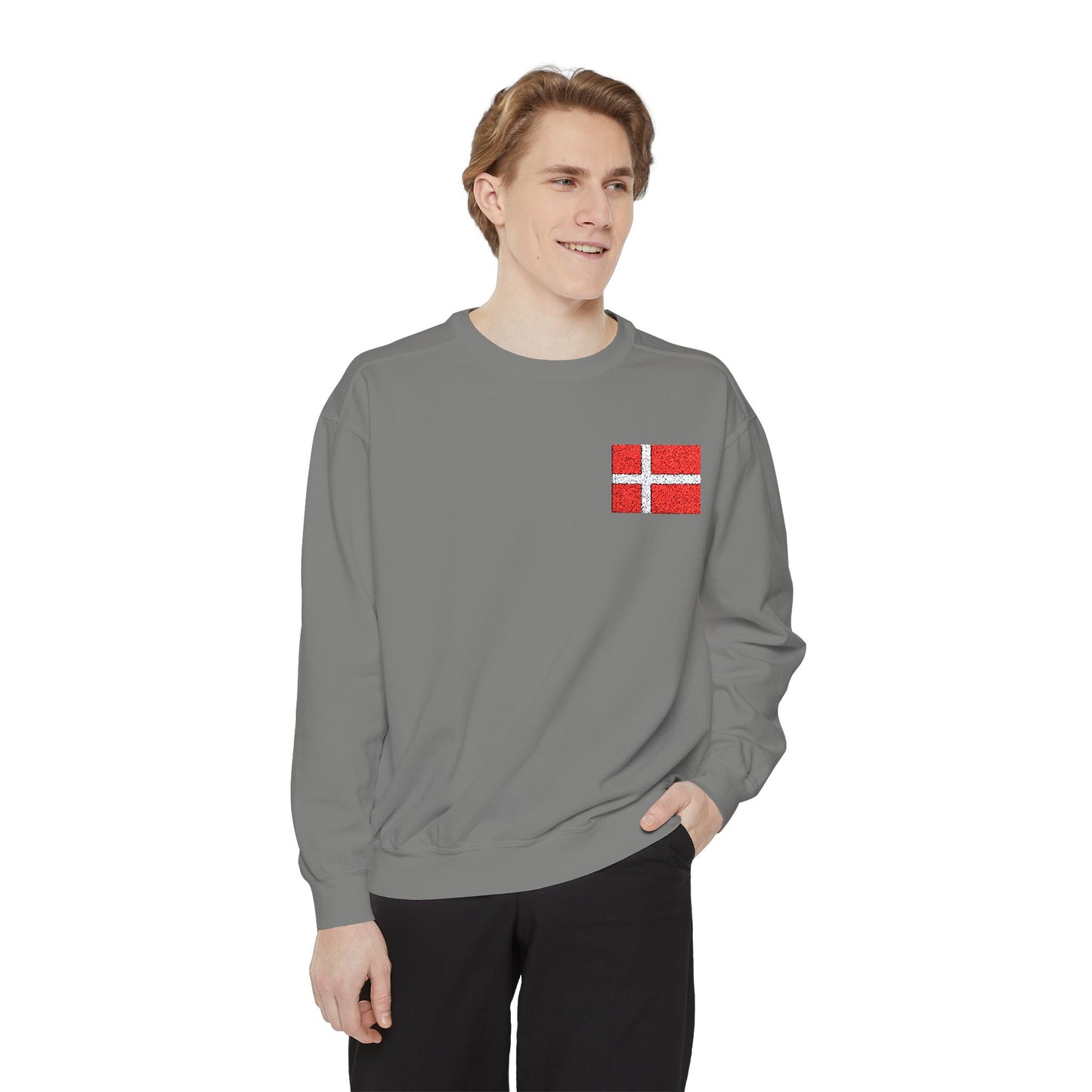 Embroidered Danish Flag - Unisex Garment-Dyed Sweatshirt