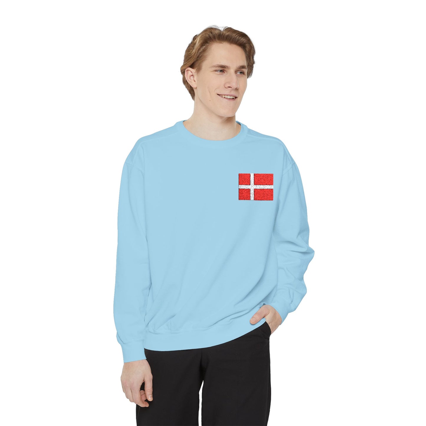 Embroidered Danish Flag - Unisex Garment-Dyed Sweatshirt
