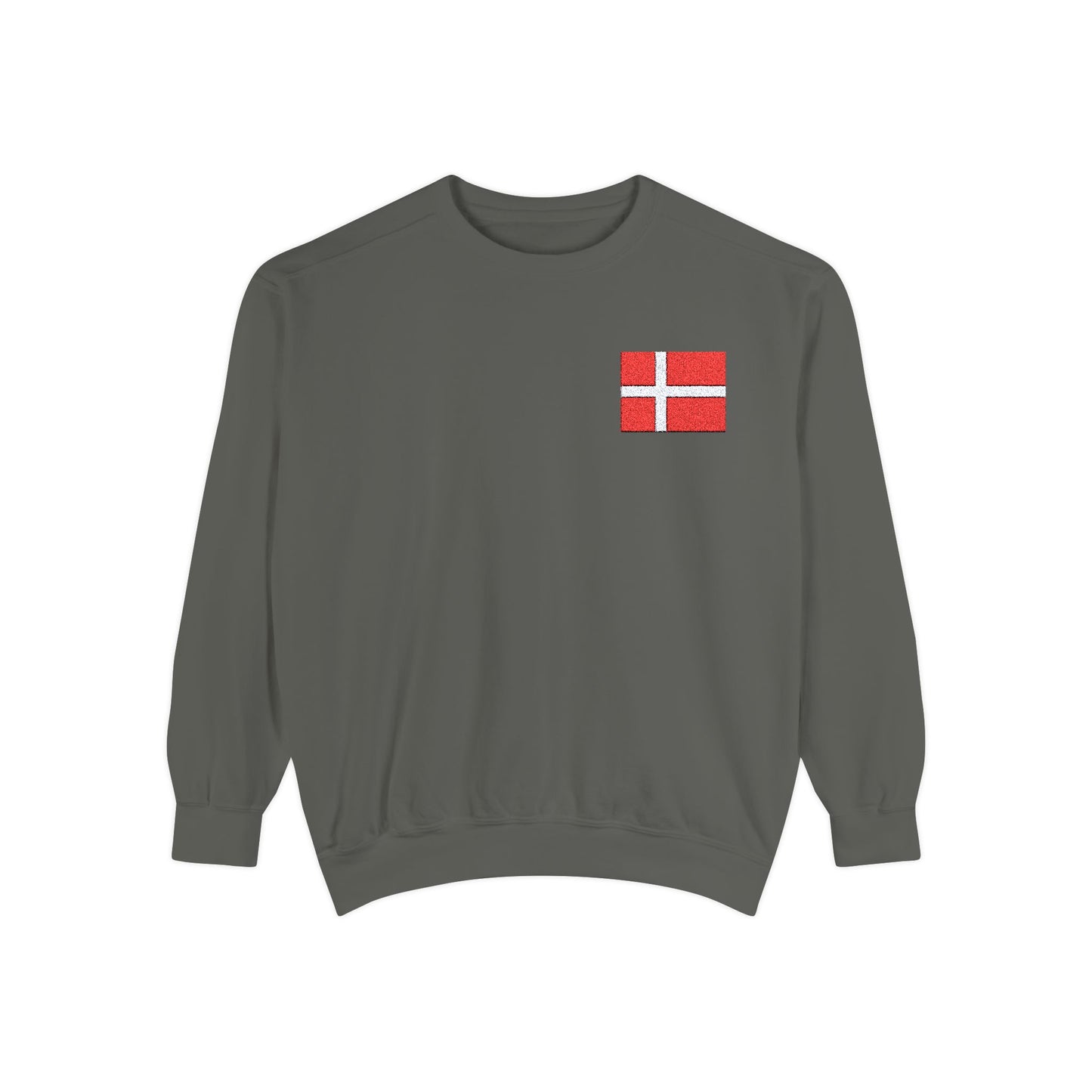 Embroidered Danish Flag - Unisex Garment-Dyed Sweatshirt