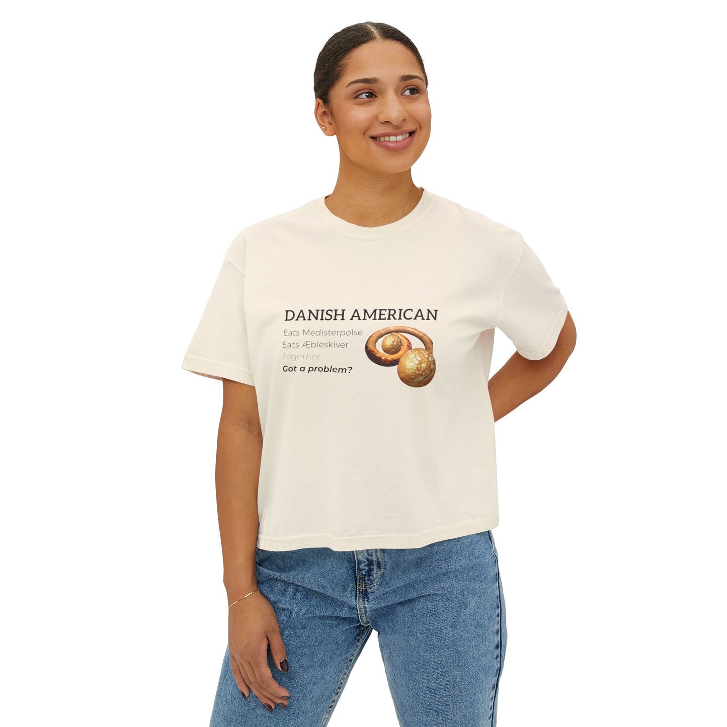 Danish American Eats Medisterpølse & Aebleskiver Together Women's Boxy Tee