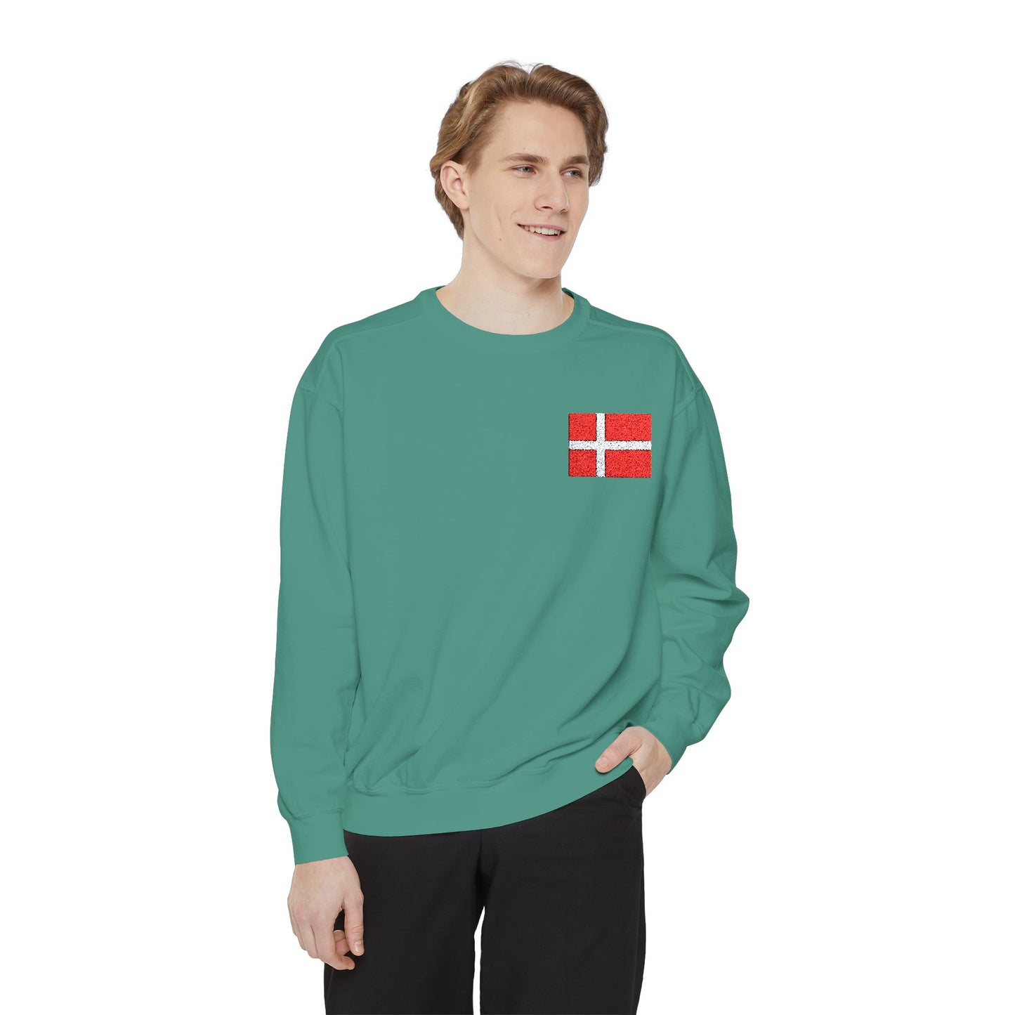 Embroidered Danish Flag - Unisex Garment-Dyed Sweatshirt