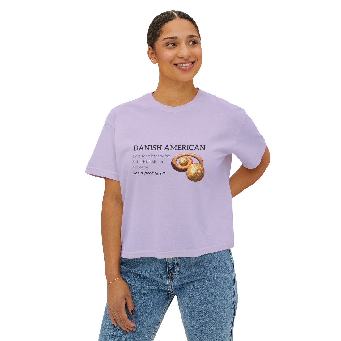 Danish American Eats Medisterpølse & Aebleskiver Together Women's Boxy Tee