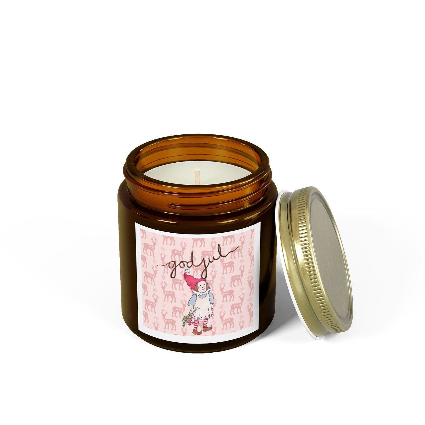 God Jul Nisse Scented Candle, Coconut Apricot Wax (4oz)