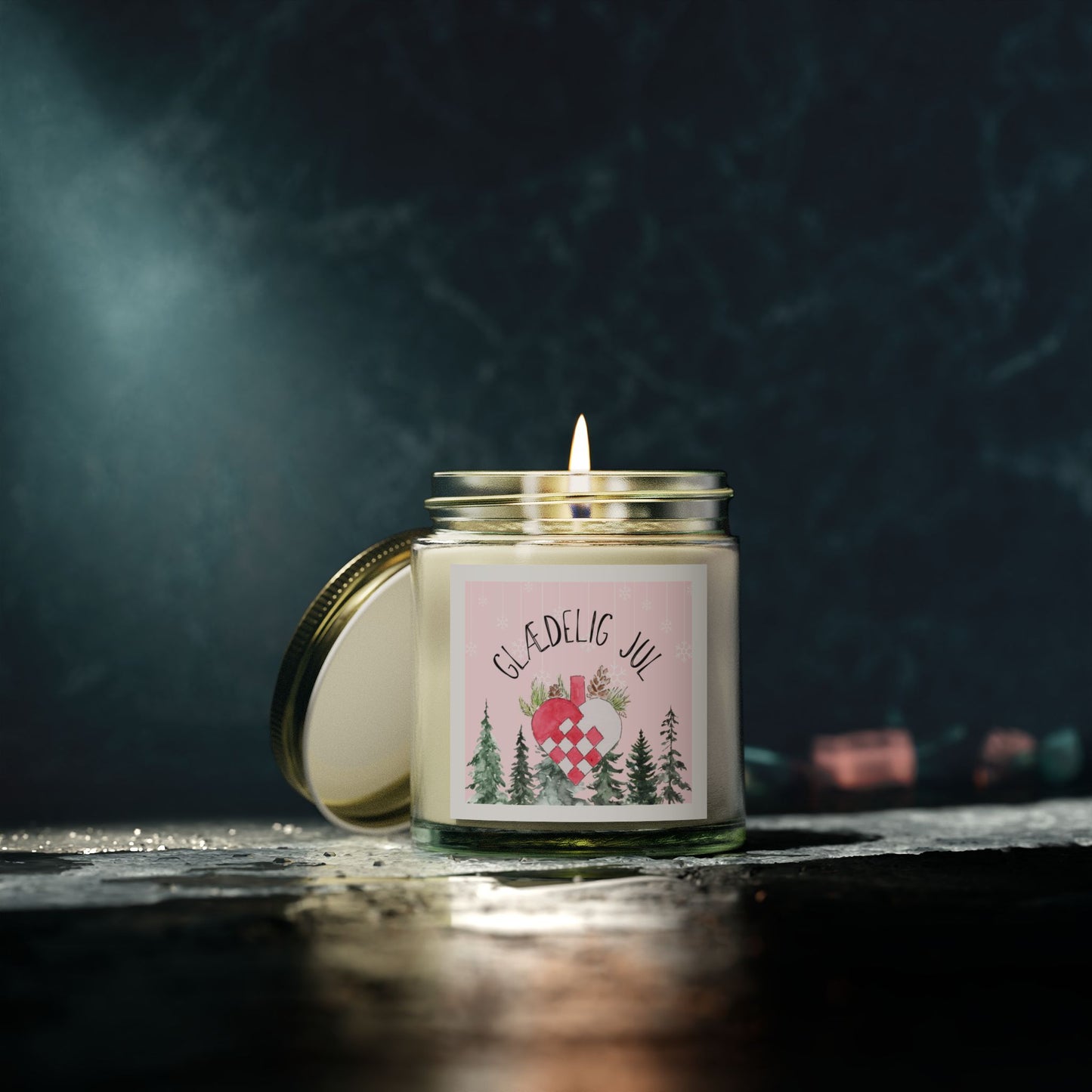 Glædelig Jul Heart Basket - Scented Candle, Coconut Apricot Wax (4oz)