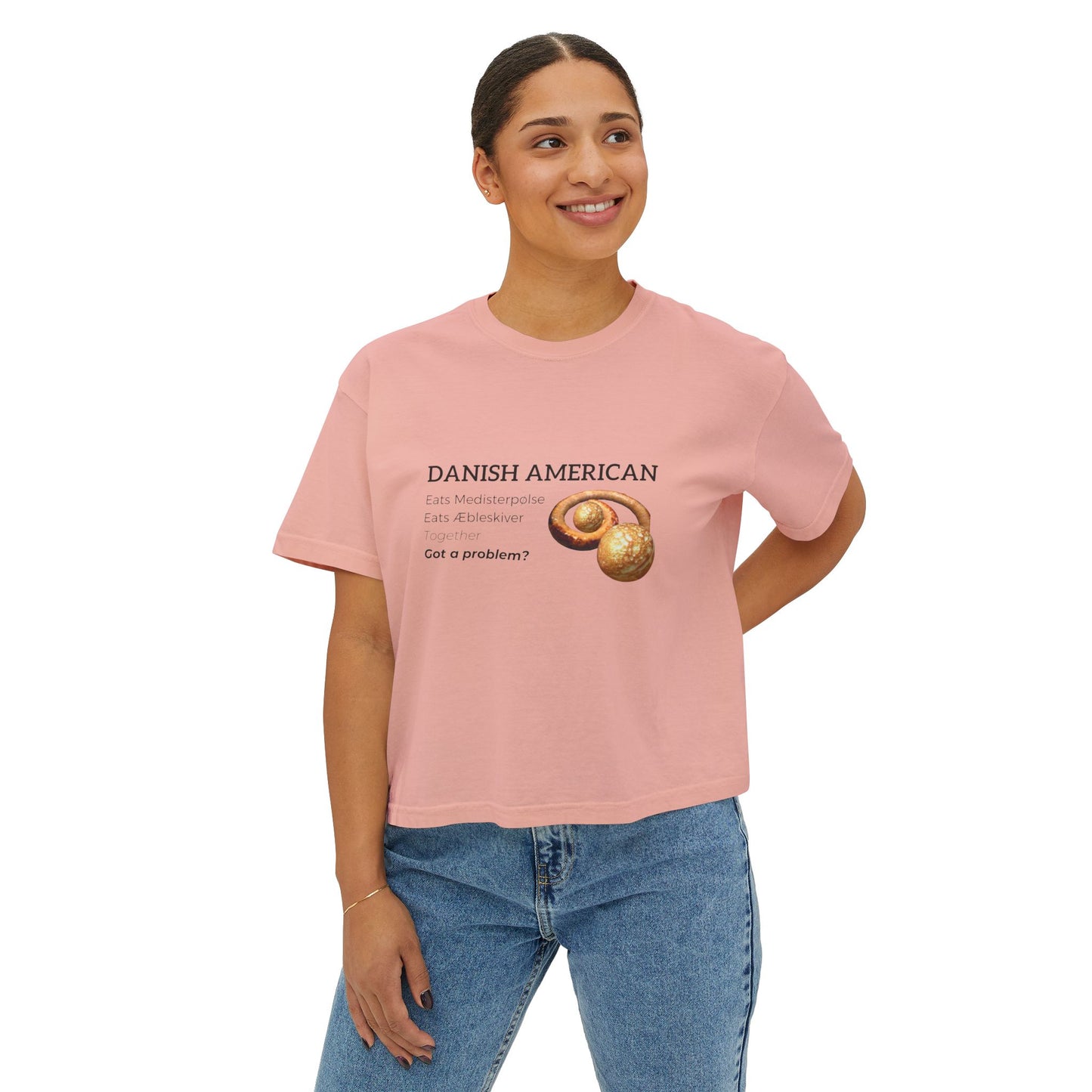 Danish American Eats Medisterpølse & Aebleskiver Together Women's Boxy Tee